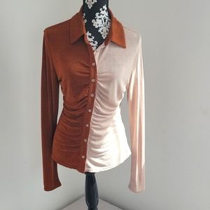 Aaron & Amber Blouse, Rust and Light Tan, Size Large